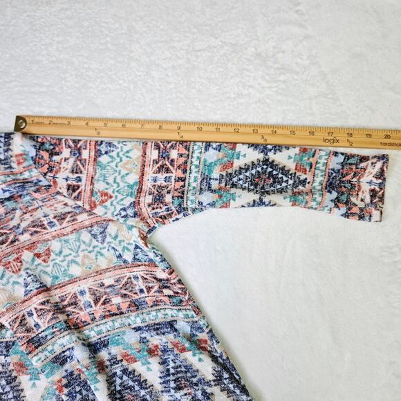 🦃 Absolutely Famous Top Blouse Sheer Blue Chiffon Handkerchief Hem Size Large - Picture 9 of 10